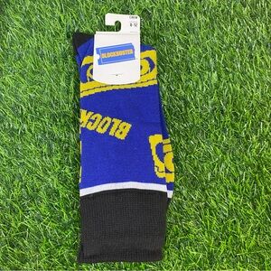 Blockbusters Menswear Novelty Dress Socks Blue and Black Crew Socks Y2K Retro